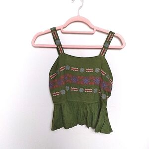 Japna Green Embroidered Sleeveless Peplum Hem Blouse Size Small